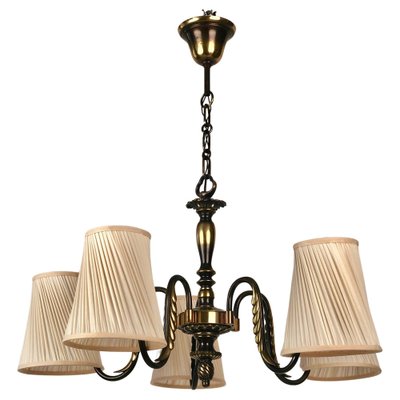 Austrian Brass Chandelier with Five Silk Shades attributed to J.T. Kalmar, 1935-BAF-1788088