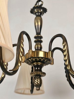 Austrian Brass Chandelier with Five Silk Shades attributed to J.T. Kalmar, 1935-BAF-1788088