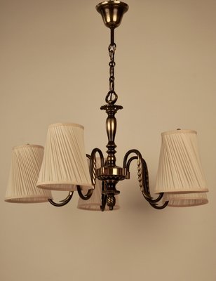 Austrian Brass Chandelier with Five Silk Shades attributed to J.T. Kalmar, 1935-BAF-1788088