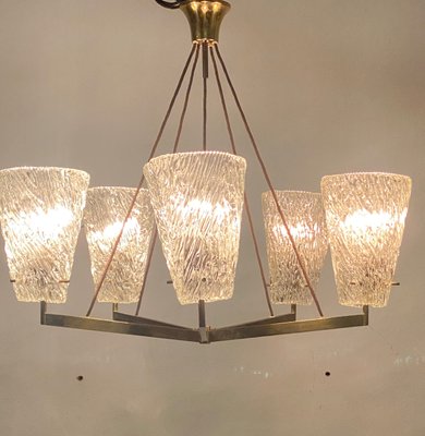 Austrian Brass Chandelier with Textured Glass by J. T. Kalmar, 1950s-AX-1704813