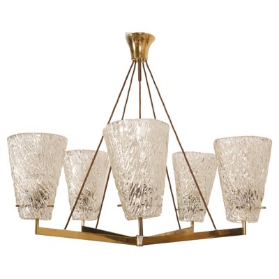 Austrian Brass Chandelier with Textured Glass by J. T. Kalmar, 1950s-AX-1704813