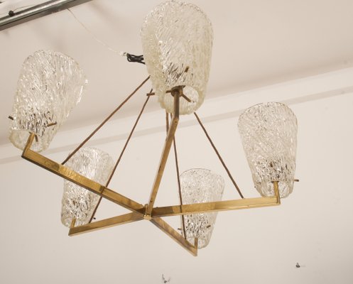 Austrian Brass Chandelier with Textured Glass by J. T. Kalmar, 1950s-AX-1704813