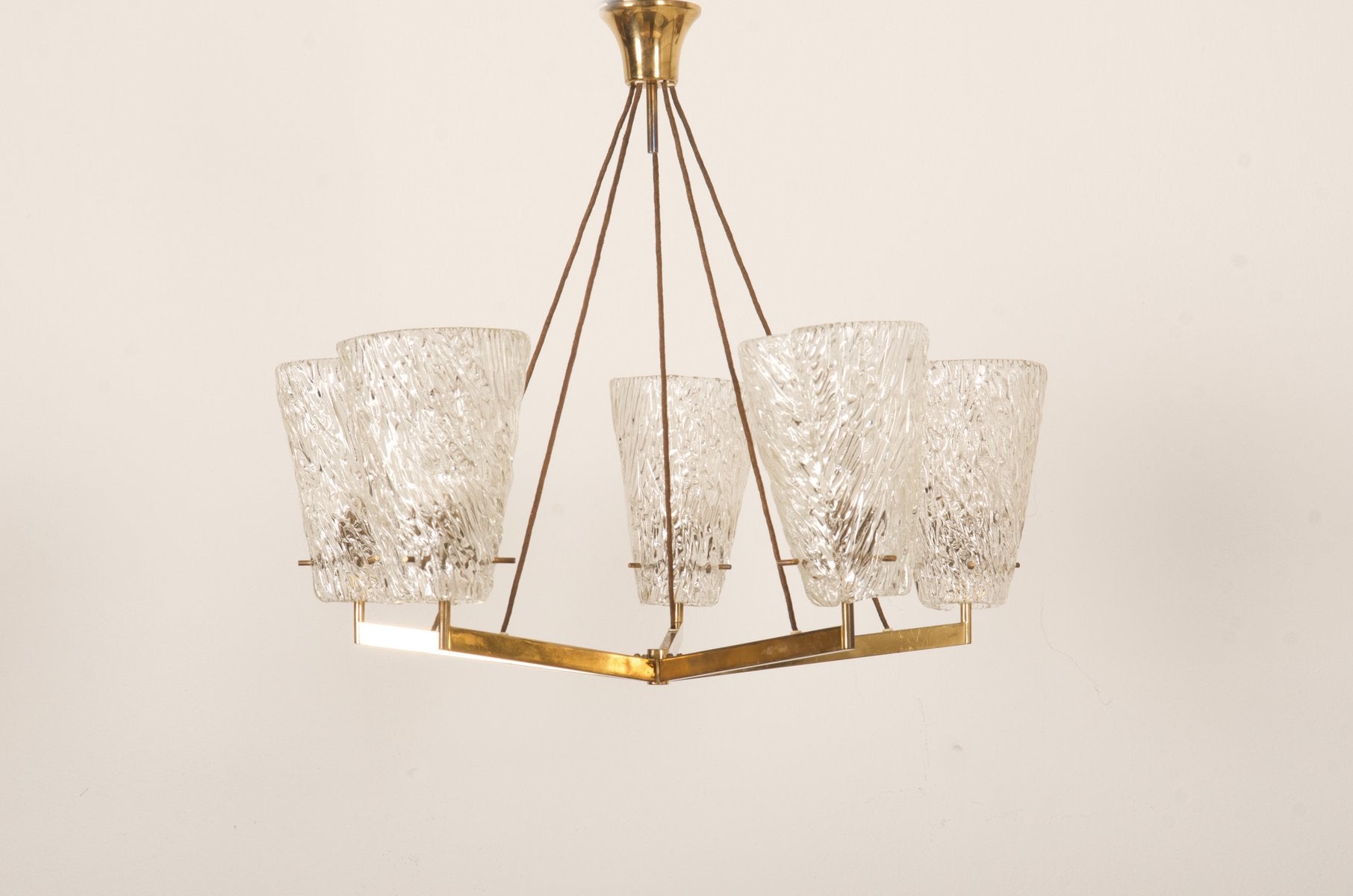 Austrian Brass Chandelier with Textured Glass by J. T. Kalmar, 1950s