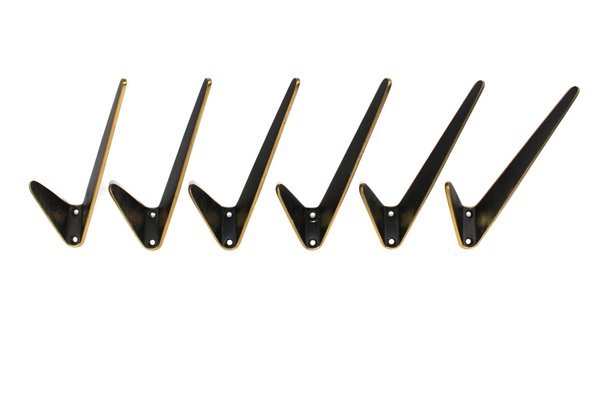 Austrian Brass Coat Hooks, 1950s, Set of 6-ZWH-850139