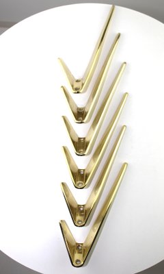 Austrian Brass Coat Hooks, 1950s, Set of 6-ZWH-859234