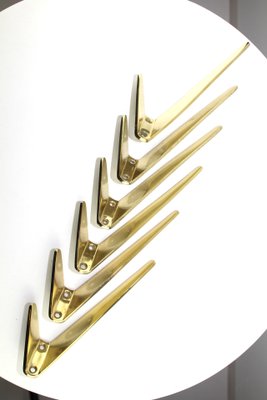 Austrian Brass Coat Hooks, 1950s, Set of 6-ZWH-859234