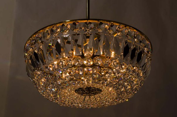 Austrian Brass & Crystal Chandelier, 1960s-SPD-875366