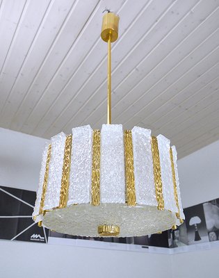 Austrian Brass & Frosted Glass Chandelier from Kalmar, 1960s-DEK-541698