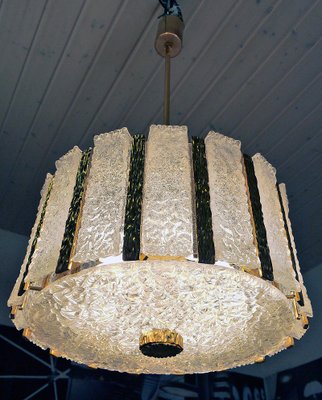 Austrian Brass & Frosted Glass Chandelier from Kalmar, 1960s-DEK-541698