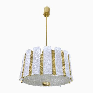 Austrian Brass & Frosted Glass Chandelier from Kalmar, 1960s-DEK-541698