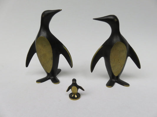 Austrian Brass Penguin Bookends by Walter Bosse, 1950s, Set of 3