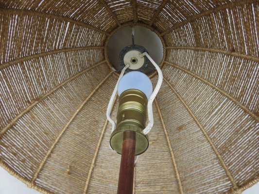 Austrian Brass, Wood & Cord Table Lamp with Crow's Foot, 1950s-EY-853274