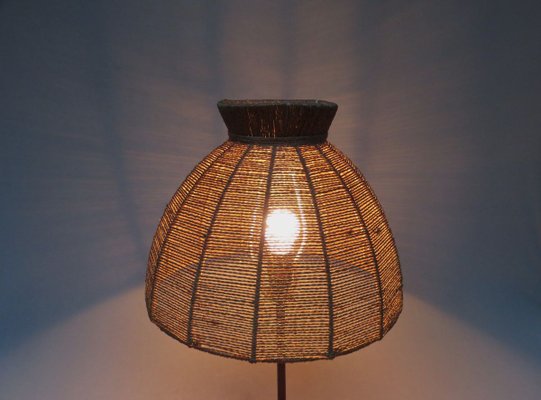 Austrian Brass, Wood & Cord Table Lamp with Crow's Foot, 1950s-EY-853274