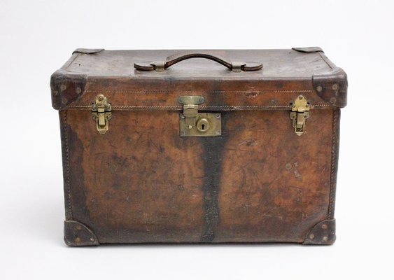 Austrian Brown Leather Suitcase, 1920s-NB-627268