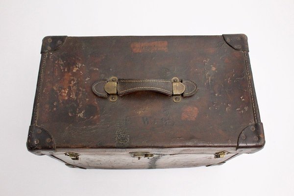 Austrian Brown Leather Suitcase, 1920s-NB-627268