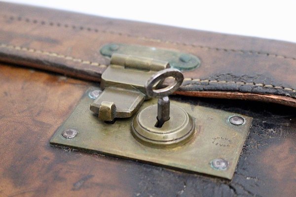 Austrian Brown Leather Suitcase, 1920s-NB-627268