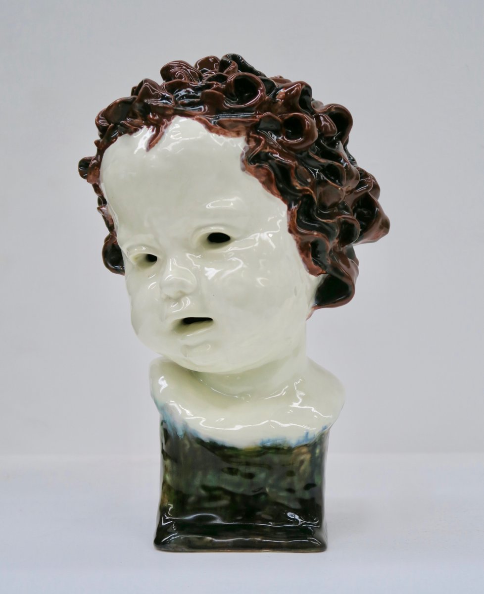 Austrian Ceramic Head Sculpture by Friedrich Goldscheider, 1923