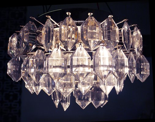 Austrian Crystal and Silver Plated Nickel Ceiling Lamp from Bakalowits & Söhne, 1950s-DEK-555038