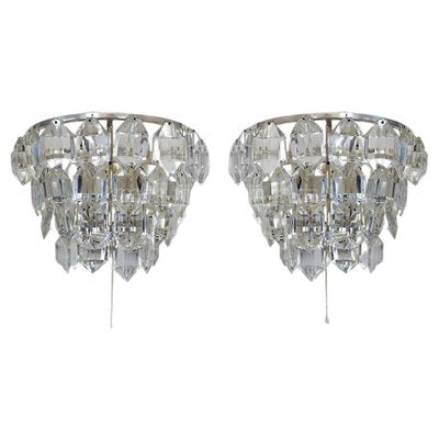 Austrian Facetted Crystal and Silver Plated Wall Sconces from Bakalowits, 1960, Set of 2-DEK-1114305