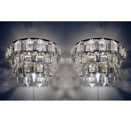 Austrian Facetted Crystal and Silver Plated Wall Sconces from Bakalowits, 1960, Set of 2-DEK-1114305