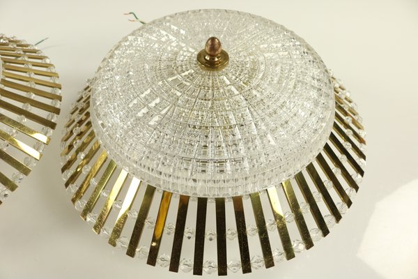 Austrian Glass, Brass, and Diamond Cut Acrylic Glass Ceiling Lamps, 1950s, Set of 2-FUP-658881