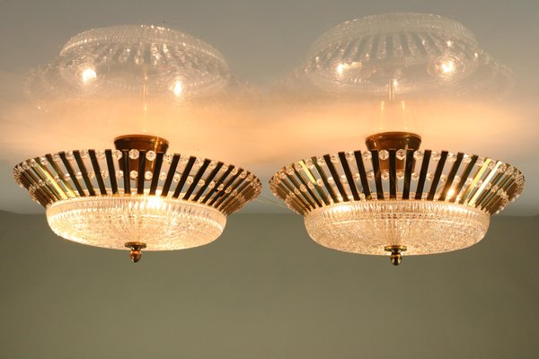 Austrian Glass, Brass, and Diamond Cut Acrylic Glass Ceiling Lamps, 1950s, Set of 2-FUP-658881