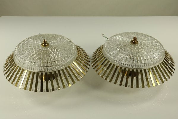 Austrian Glass, Brass, and Diamond Cut Acrylic Glass Ceiling Lamps, 1950s, Set of 2-FUP-658881