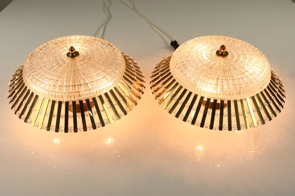 Austrian Glass, Brass, and Diamond Cut Acrylic Glass Ceiling Lamps, 1950s, Set of 2-FUP-658881