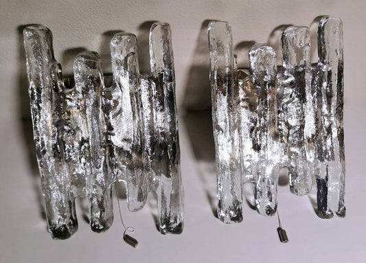 Austrian Ice Glass Wall Sconces by J.T. Kalmar, Set of 2