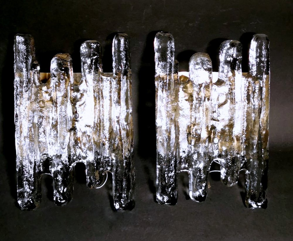 Austrian Ice Glass Wall Sconces by J.T. Kalmar, Set of 2