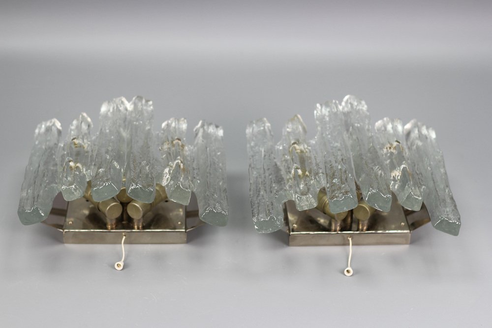 Austrian Icicle Ice Glass 3-Light Sconces from Kalmar Franken KG, 1970s, Set of 2