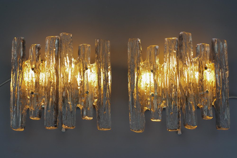 Austrian Icicle Ice Glass 3-Light Sconces from Kalmar Franken KG, 1970s, Set of 2