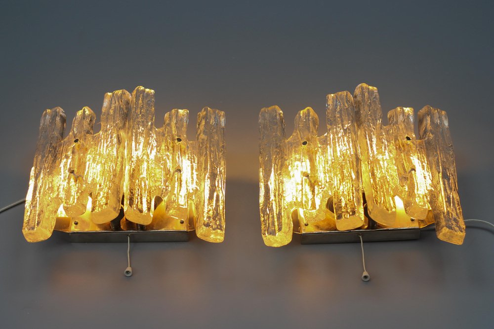 Austrian Icicle Ice Glass 3-Light Sconces from Kalmar Franken KG, 1970s, Set of 2