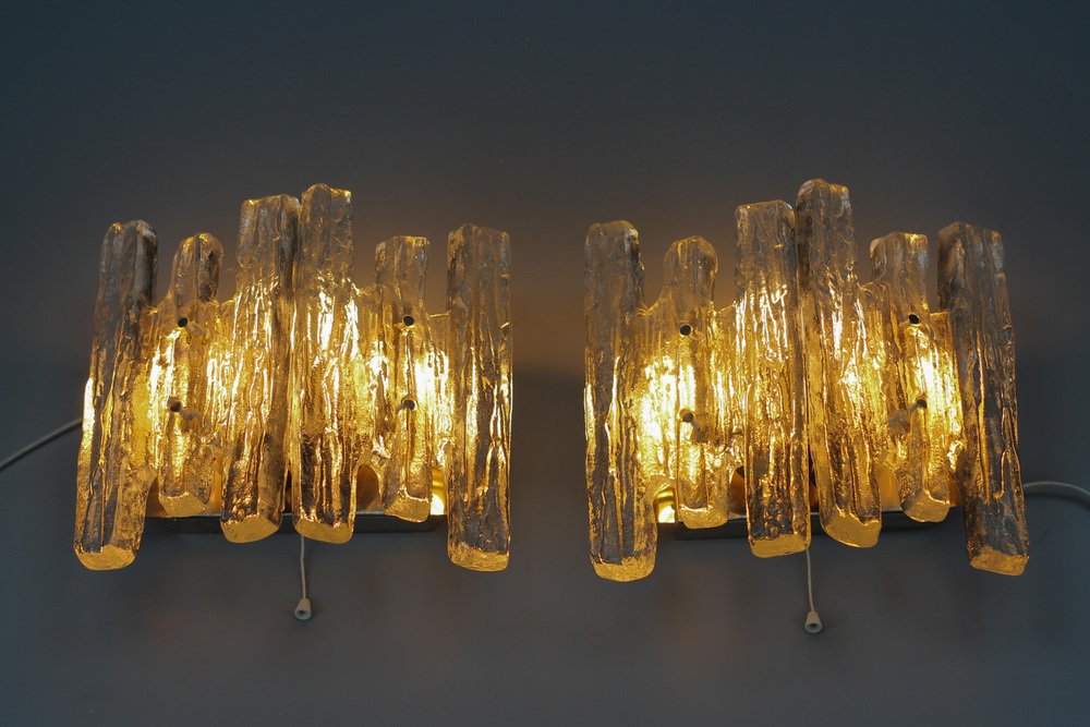 Austrian Icicle Ice Glass 3-Light Sconces from Kalmar Franken KG, 1970s, Set of 2