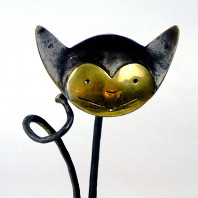 Austrian Mid-Century Brass Cat Wine Bottle Holder by Walter Bosse-MH-857017