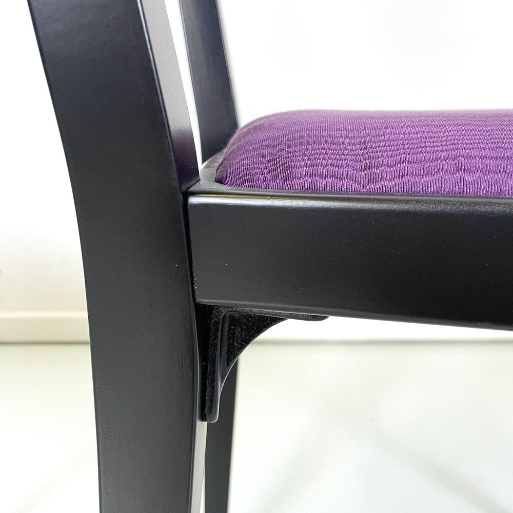 Austrian Modern Chairs 414 in Black Wood & Purple Fabric attributed to Kammerer Thonet, 1990s, Set of 3