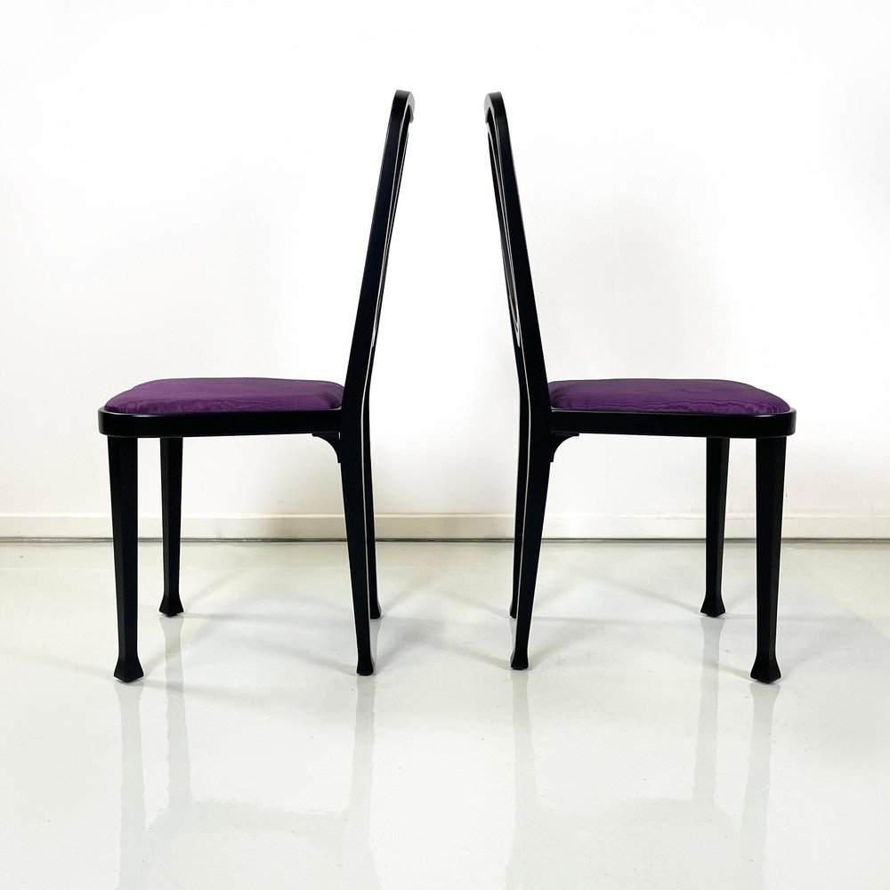 Austrian Modern Chairs 414 in Black Wood & Purple Fabric attributed to Kammerer Thonet, 1990s, Set of 3