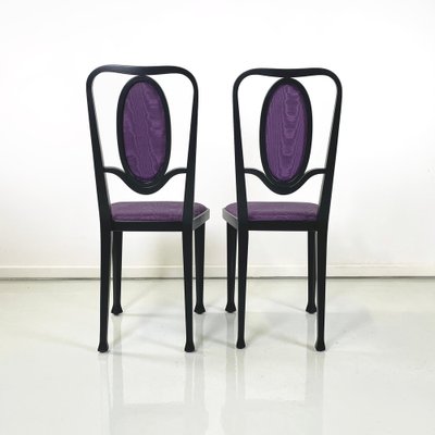 Austrian Modern Chairs 414 in Black Wood & Purple Fabric attributed to Kammerer Thonet, 1990s, Set of 3-GDD-1740087