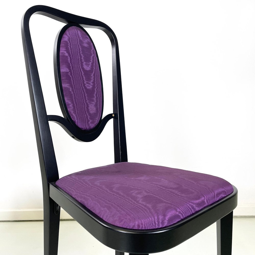 Austrian Modern Chairs 414 in Black Wood & Purple Fabric attributed to Kammerer Thonet, 1990s, Set of 3