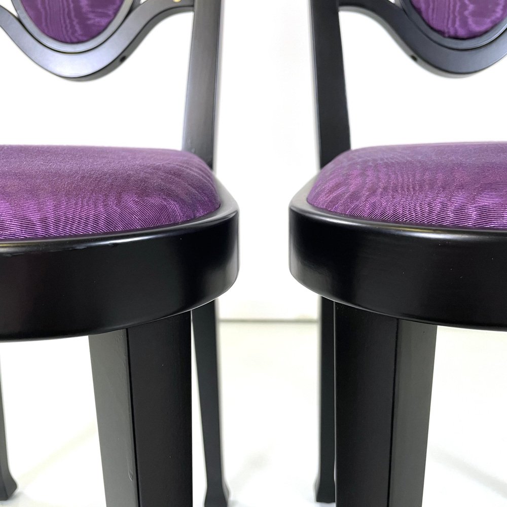 Austrian Modern Chairs 414 in Black Wood & Purple Fabric attributed to Kammerer Thonet, 1990s, Set of 3