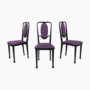 Austrian Modern Chairs 414 in Black Wood & Purple Fabric attributed to Kammerer Thonet, 1990s, Set of 3-GDD-1740087