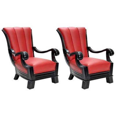 Austrian Red Leather Armchairs Attributed to Otto Prutscher, Set of 2-MH-856990