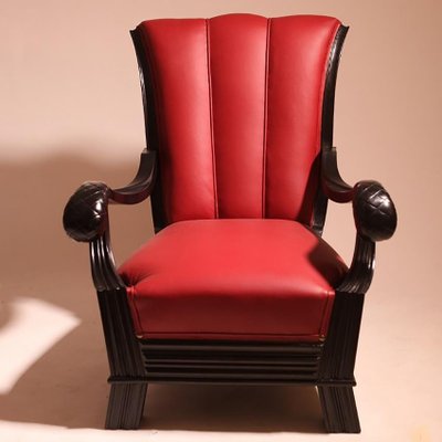 Austrian Red Leather Armchairs Attributed to Otto Prutscher, Set of 2-MH-856990