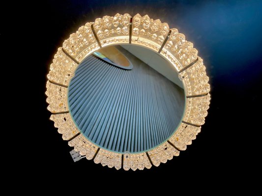 Austrian Round Illuminated Wall Mirror with Brass Details by Emil Stejnar for Rupert Nikoll, 1950s-JP-1090074