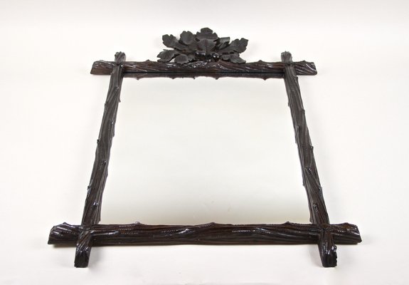 Austrian Rustic Black Forest Mirror with Acorn Leaves Carvings, 1870-TQA-1322001