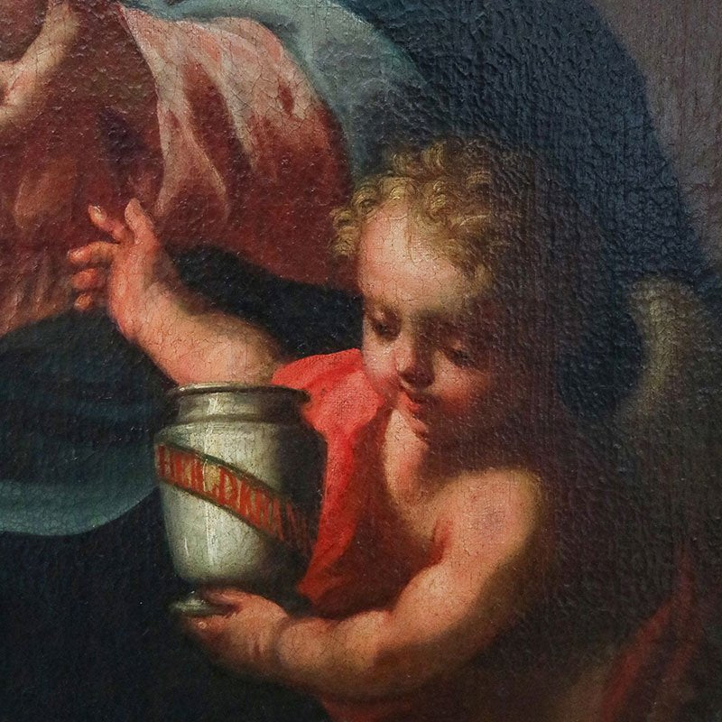 Austrian School Artist, Madonna and Child with St. John & Pomegranate, 18th Century, Oil on Canvas, Framed