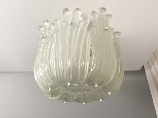 Austrian White Chandelier in Brass with Matted Ice Glass Leaves by J.T. Kalmar, 1960