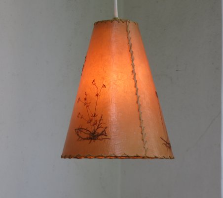 Austrian Wood and Floral Parchment Cascade Ceiling Lamp, 1960s-EY-706364