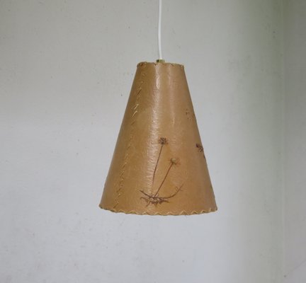 Austrian Wood and Floral Parchment Cascade Ceiling Lamp, 1960s-EY-706364