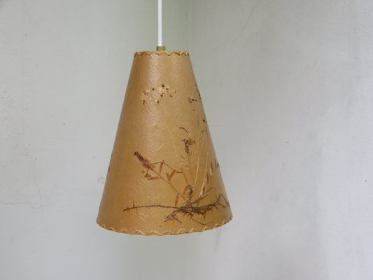 Austrian Wood and Floral Parchment Cascade Ceiling Lamp, 1960s-EY-706364